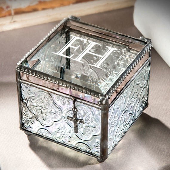 Gift for her Personalized Glass Jewelry Keepsake Box Engraved
