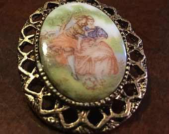 Beautiful painted cameo brooch