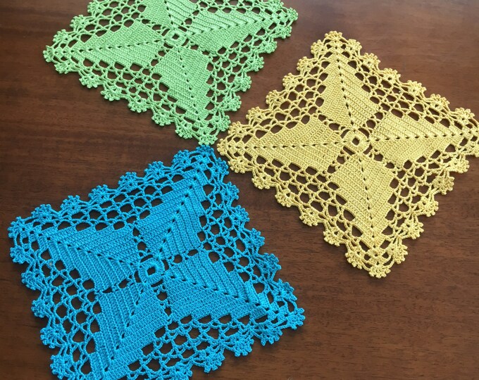 Napkin color, table decoration home decor gift doily crochet knitted, set 3 piece table decor, yellow blue green . Napkin wildcard .