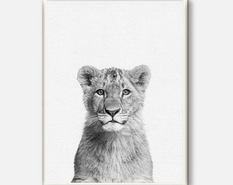 Baby Lion Print, Safari Art, Nursery Animal, Cute Baby Lion, Kids Room Printable, Baby Room Poster, Grey Wall Art, Contemporary Animal Art
