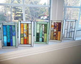 Abstract stained glass panel.Abstract suncatcher.Glass onament.Bridesmaid gift.Unique geometric design.Window panel art