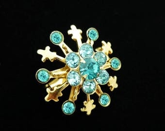 Teal Blue Rhinestone Brooch, Rhinestone Brooch, Antique Brooches, Scatter Pins, Small Pins, Vintage Pins, Antique Pins, C1950s
