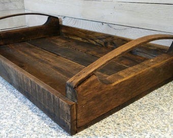 BREAKFAST SERVING TRAY, Reclaimed Wood Farmhouse Decor, Rustic Style, Distressed Wood Ottoman Tray, Cottage Furniture, Fixer Upper Style