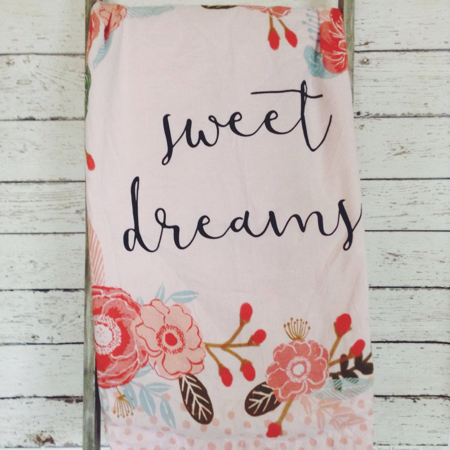 Sweet dreams floral baby blanket pink minky rosebud minky