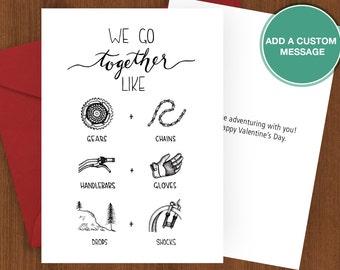 Mountain Biking Card, greeting card, A7 print, mountain bike, biking, love, partner, adventure, we go together, Sherpa Ant, anniversary, 5x7
