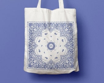 Tote Bag Blue, Bandana Pattern, coton bag, canvas bag, beach bag, pattern, California
