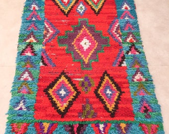 ON SALE, Moroccan Boucherouite rug, "Number 8", Vintage rag rug, Berber rug, Moroccan decor, Boucherouite carpet, Colorful Boucharouette