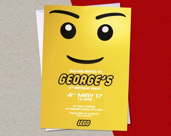 12 Printed LEGO Personalised Birthday Party A6 Invitations with/without white envelopes