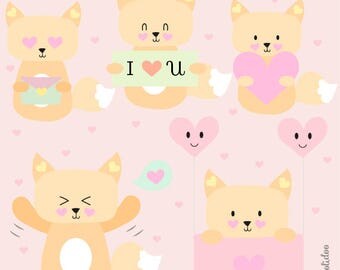 Kawaii Clip Art - Baby Fox Clipart - Illustration Hand Drawn Clip Art - Cute Mothers day Clipart - Kawaii Clipart - Digital Clipart Set