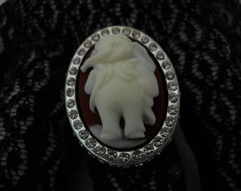 Vintage Rhinestone Cameo Statement Ring #206