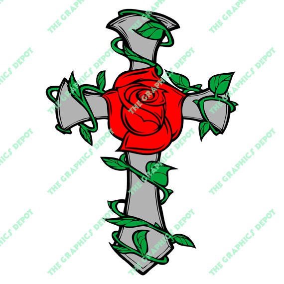 Cross and Rose SVG file DXF file EPS file png file