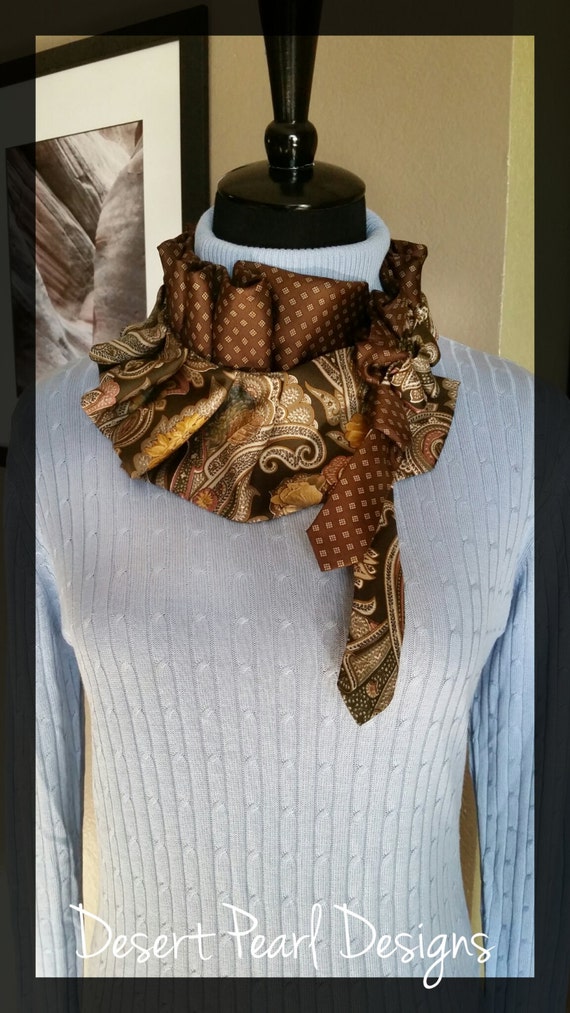 floral ruffle collar neckwear brown ruffle cowl silk ruffle