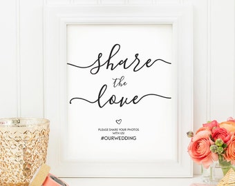 Wedding Hashtag Sign Printable, Hashtag Wedding Sign, Wedding Hashtag, Instagram Wedding Sign, Share The Love, Instant Download Editable PDF