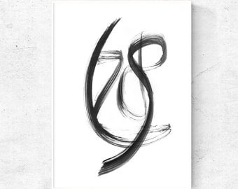 Black white digital print, brush stroke print, black and white abstract art print, 12x12 print, abstract modern art, black abstract painting