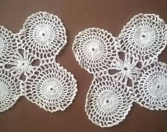 Тwo white Doilies crocheted Rhombus Vintage 70s Crocheted Doilies Handmade Doilies Wedding doiles