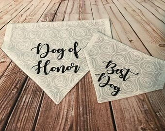 Reversible Wedding Over the Collar Dog Bandana. Best Dog and Dog of Honor Personalized
