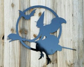 Halloween Witch Flying with a Bat/Metal Art
