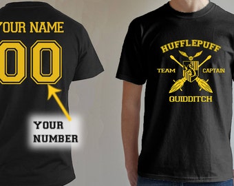 Hufflepuff shirt Team Captain Quidditch tshirt Customize name and number Unisex S - XXL