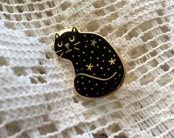 ENAMEL PIN gold, black cat enamel pin, enamel pin galaxy, cat pin, artist pin, lapel pin, cat lapel pin, cat enamel pin