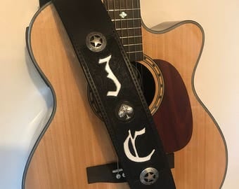 Custom Leather Guitar Strap - Initials