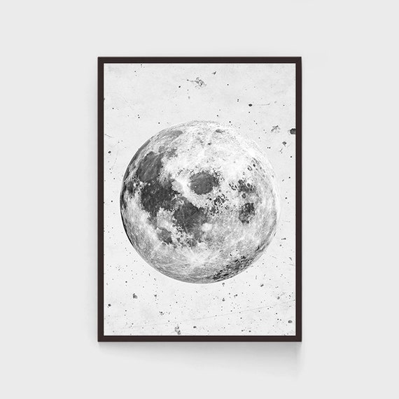 Large Moon Poster Black and White Full Moon Print 20x30