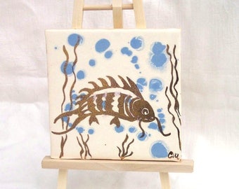 Golden Chinese Carp - Ceramic Tile - Pottery Tile - Decorative Tile