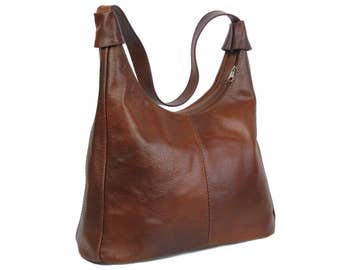 LEATHER HOBO Bag, Shoulder Bag, Tan Leather Bag, Leather Hobo, Everyday Leather Shoulder Bag, COLOR: Cognac Brown / Dark Brown