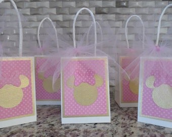 Minnie Mouse Pink And Gold Party Favor Bags - Small - 6 Per Listing