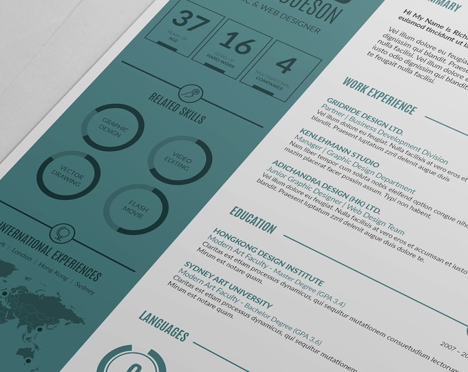 Resume Template / CV Template and Cover Letter, Word and InDesign Infographic Resume Design. Creative Curriculum Vitae with Tutorial Video