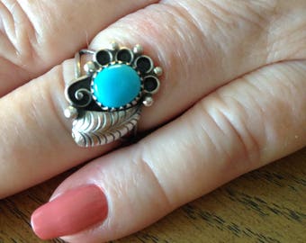 Old Pawn Native American Sterling Turquoise Ring