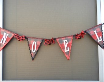 Christmas Noel Buffalo Plaid Country Cabin Banner Wall Hanging Home Decor