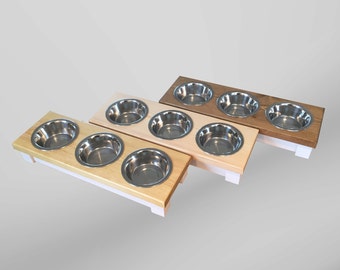 Lovely Wooden triple bowl cat table, cat bowl, cat feeder, pet accessories, cat accessories