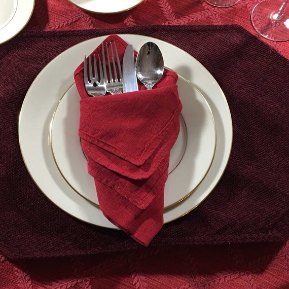 6 Linen napkins Made in USA Cherry red Eco Friendly