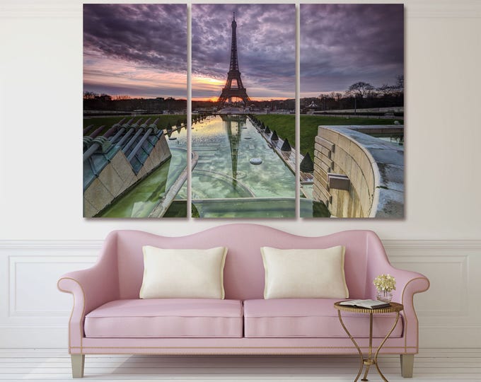 Classic Paris print art with Champs Elysees on canvas, Eiffel Tower and Champs Elysees cityscape French wall art, Paris travel photography