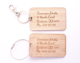 Personalised Luggage Tag-wooden-laser cut-travel-keyring-bag tag-etched
