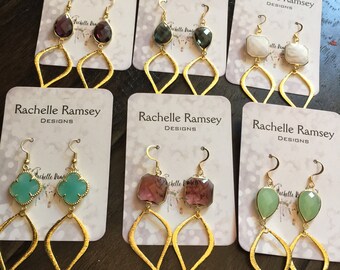 Gold earrings with connector pick one