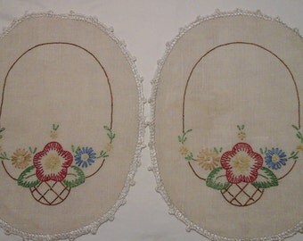 Hand embroidered red flower doilies