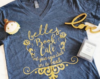 UNISEX Belle's Book Cafe Vneck//Beauty and the beast shirt//be our guest//disney shirt/wdw//disney world shirt//belle shirt//coffee shirt/st