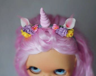 flowered "Unicorn" headband for Blythe doll