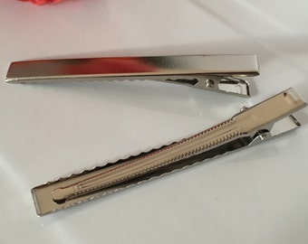 Large alligator clips, large hair clips, cover hair clips, Pack of ten, alligator clips, silver tone metal clips, hair grips, 75mm x 8mm