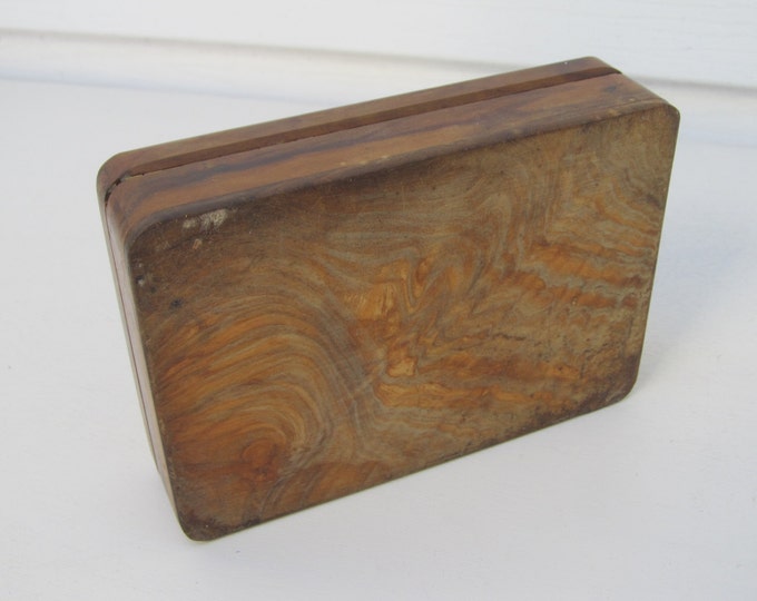 Vintage wooden box, olive wooden card case, business card case, desk tidy, jewelry box, trinket box, stowage, cigarette box