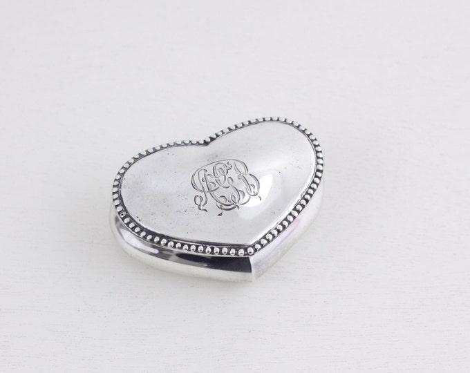 Heart shaped box, sterling silver double wedding ring box, hallmarked UK 1895, ring bearer monogrammed ring box, engagement ring box A.G.B