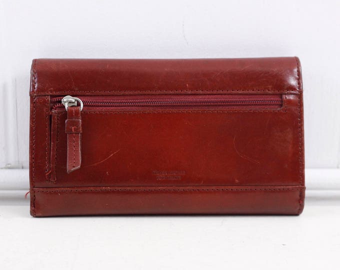 Red leather wallet by Samsonite, gorgeous Italian leather, bright red clutch wallet /w space for credit cards, bills, zipped coin pocket