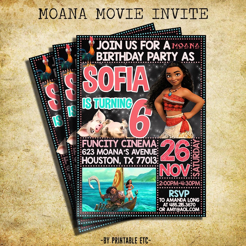 Moana Invitation Moana Movie Birthday Party Chalkboard