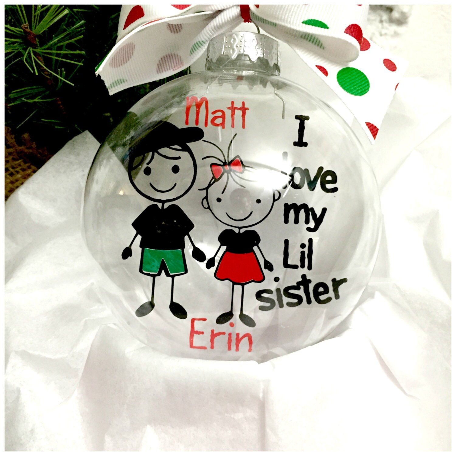 Big Brother Little Sister Ornament Sibling Ornament Custom