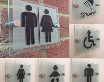 Modern Toilet Sign plaque unisex/male/female/disbaled/shower room/baby change toilet signs multi options