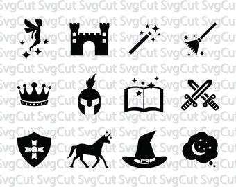 Fairy Tales Svg, Princess svg, Magic svg Silhouette Cameo, Knight Cut file, King crown silhouette, vector cutting files, Cricut design files