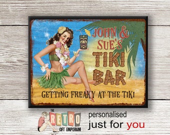 Tiki Bar Sign, metal wall plaque, retro style, custom bar sign, Personalised Tiki, Vintage Metal Sign, Tropical Bar Sign, Beach Bar