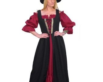 Fd1-XL Black Medieval Renaissance Clothing Faire Costume Skirt Bodice Pirate Peasant Wench Highlander Irish Over-Dress