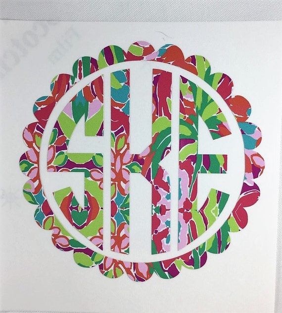Lilly Pulitzer Inspired Monogram, Personalized Decal for Car, Yeti, Computer, Planner or notebooks. Custom Lilly Inspired Circle Monogram